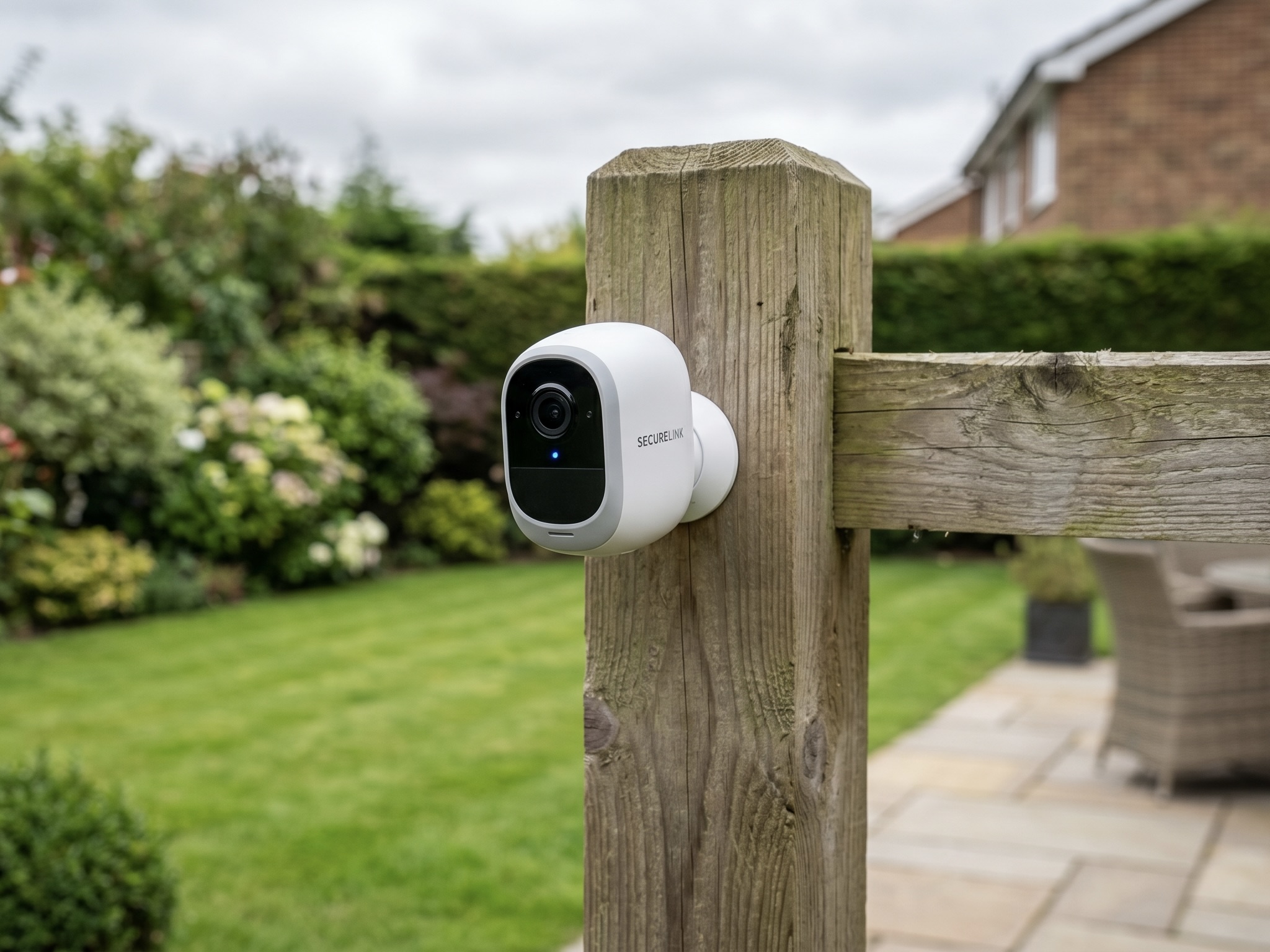 Modern wireless home security system installed on a UK property